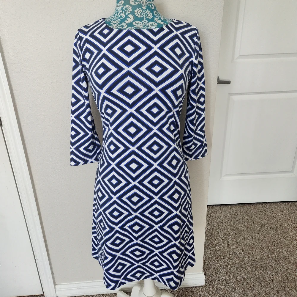 Geometric Blue and White Dress